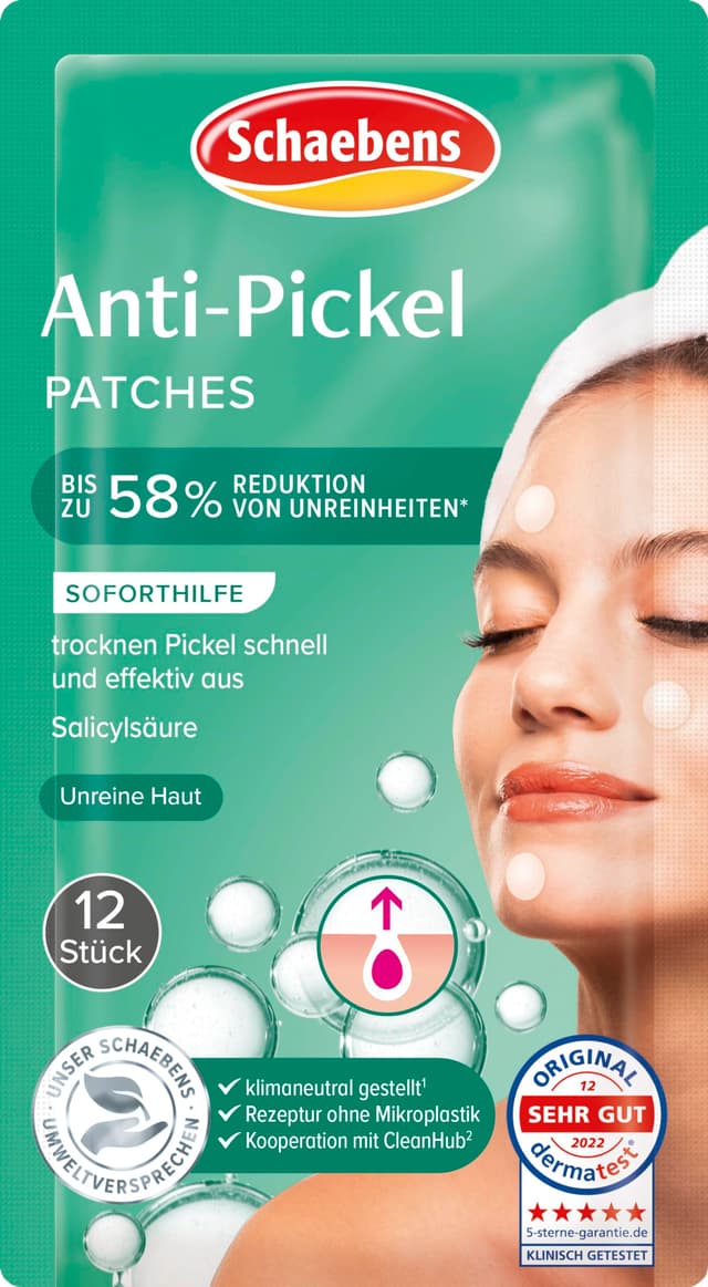 Schaebens Reine Haut Anti-Pickel Patches die Soforthilfe gegen Pickel mit Salicylsäure für unreine Haut transparent 12 stück (1er Pack)