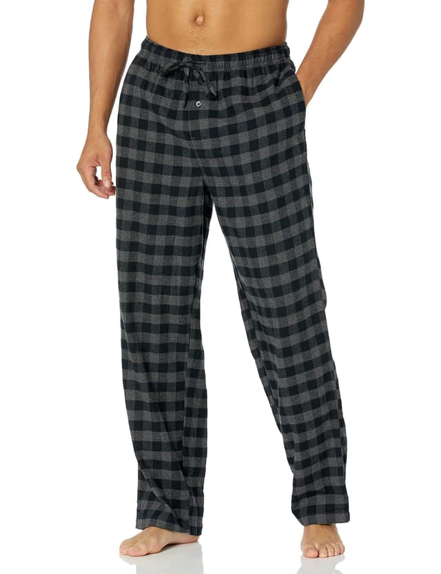 Amazon Essentials Herren Atmungsaktive Flanell-Pyjamahose (Erhältlich In Groß Und Schwer) L Grau Schwarz Buffalokaros