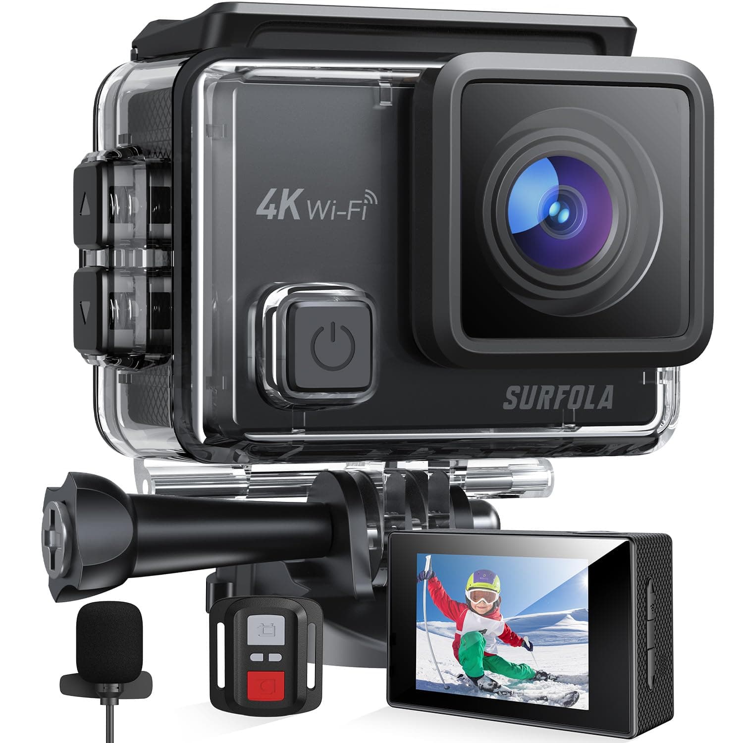 Surfola Action Cam 4K, Unterwasserkamera 40M Wasserdicht 20MP EIS Bildstabilisierun 170° Weitwinkel Helmkamera WiFi