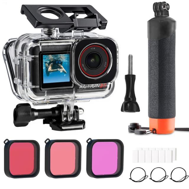 FitStill 164FT/50M wasserdichtes Gehäuse & 3 Filter & schwimmendes Handgriff-Set, kompatibel mit DJI Osmo Action 5 Pro/Action 4/Action 3, Schnorcheln, Surfen, Wakeboarden, Schutzhülle, Zubehör-Set