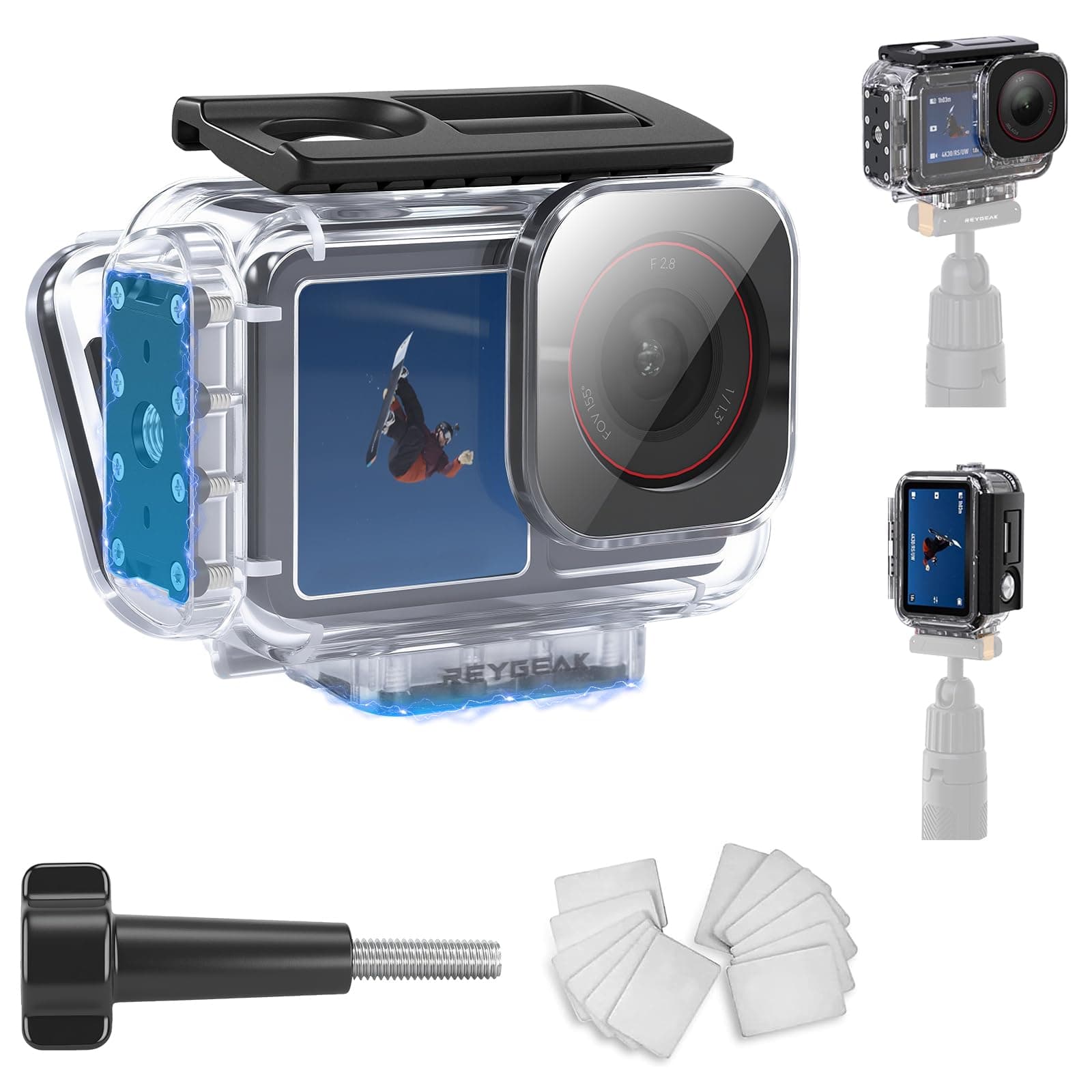 REYGEAK Wasserdichtes Gehäuse für Osmo Action 5 Pro/Action4/3, 40 m Tauch-Schutzhülle für DJI Osmo Action 4/3 Action 5/4/3 Magnetische Adapterhalterung ,Antibeschlagfolie