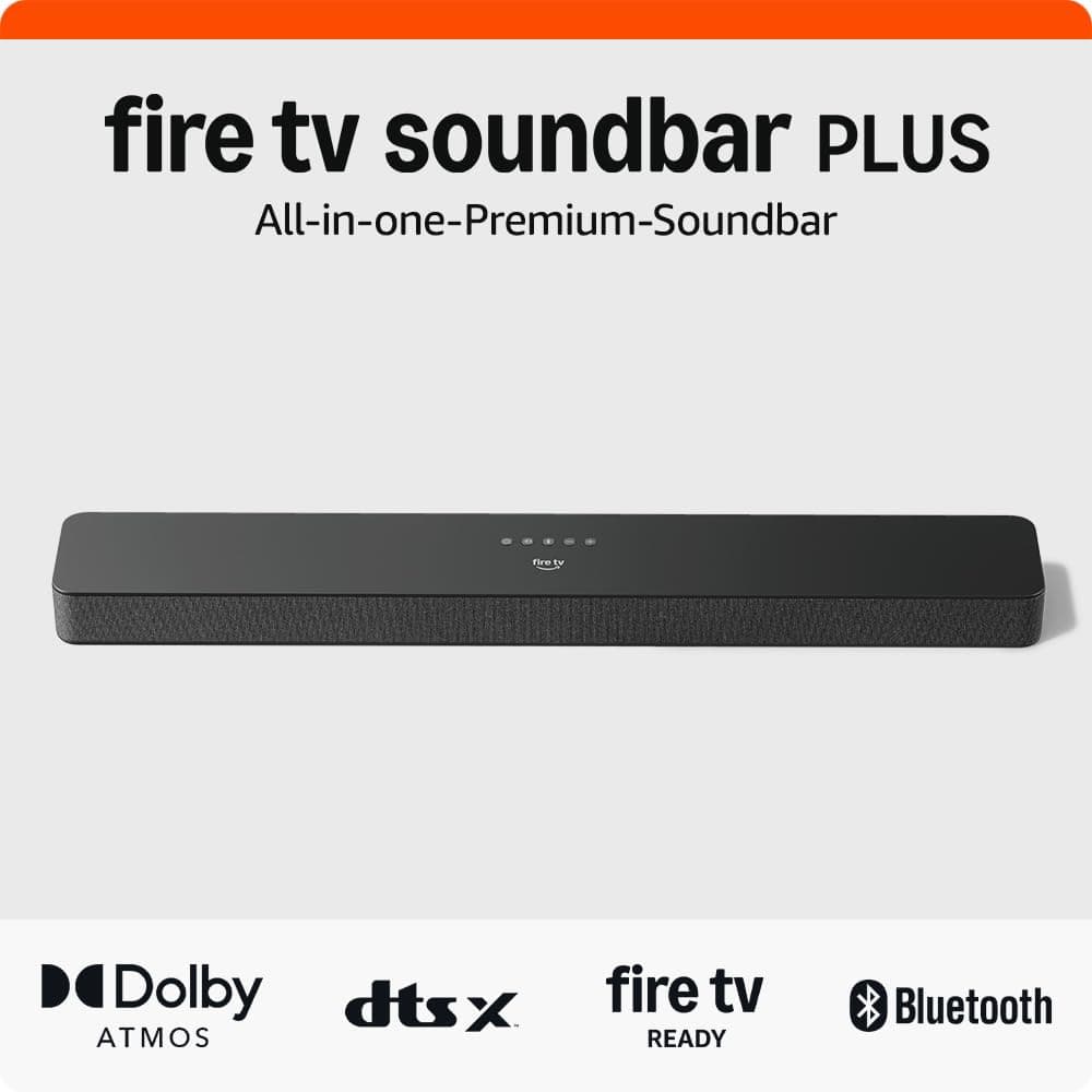 Amazon Fire TV-Soundbar Plus | 3.1-Kanal-Sound, All-in-one-Design, Dolby Atmos, DTS:X, auch ideal für Dialoge geeignet | 2024