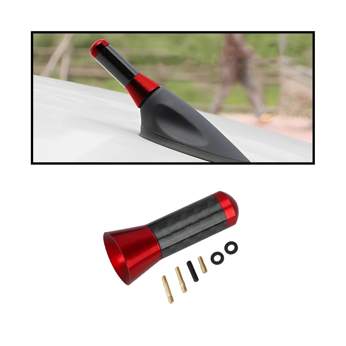CGEAMDY Autoantenne Auto Dachantenne, Kurzantenne Für Auto, Antennenstab Kurzstab Tuning Autoantenne, Autoradio Antenne Kurz Mit Starker Fm/Am Empfangsfunktion(Rot)
