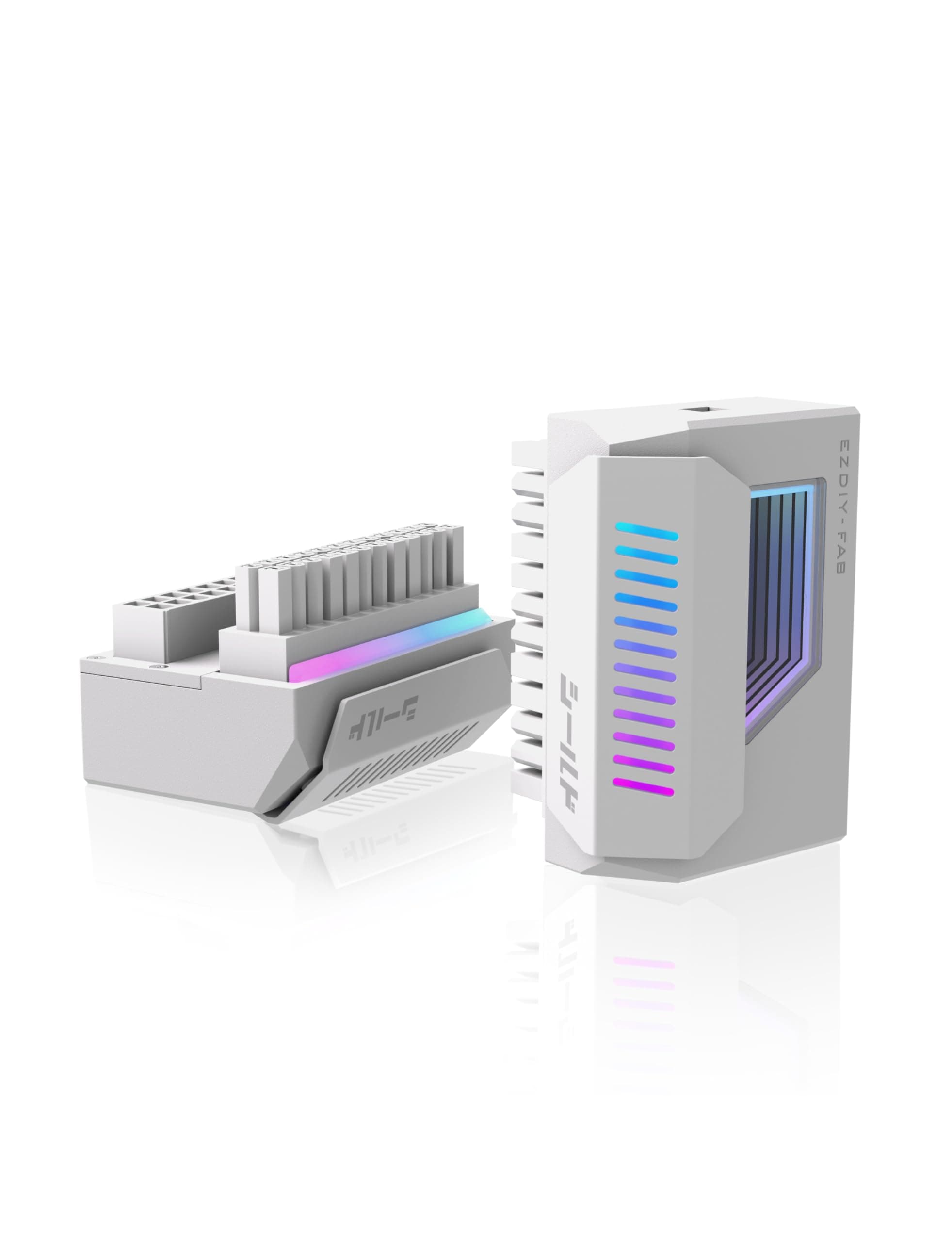EZDIY-FAB Shield 24-Pin Winkel Adapter mit Infinity Mirror ARGB Licht,ATX 24 Pin Stromanschluss,5V 3pin ARGB Sync-180 Grad-Weiß-1 Pack