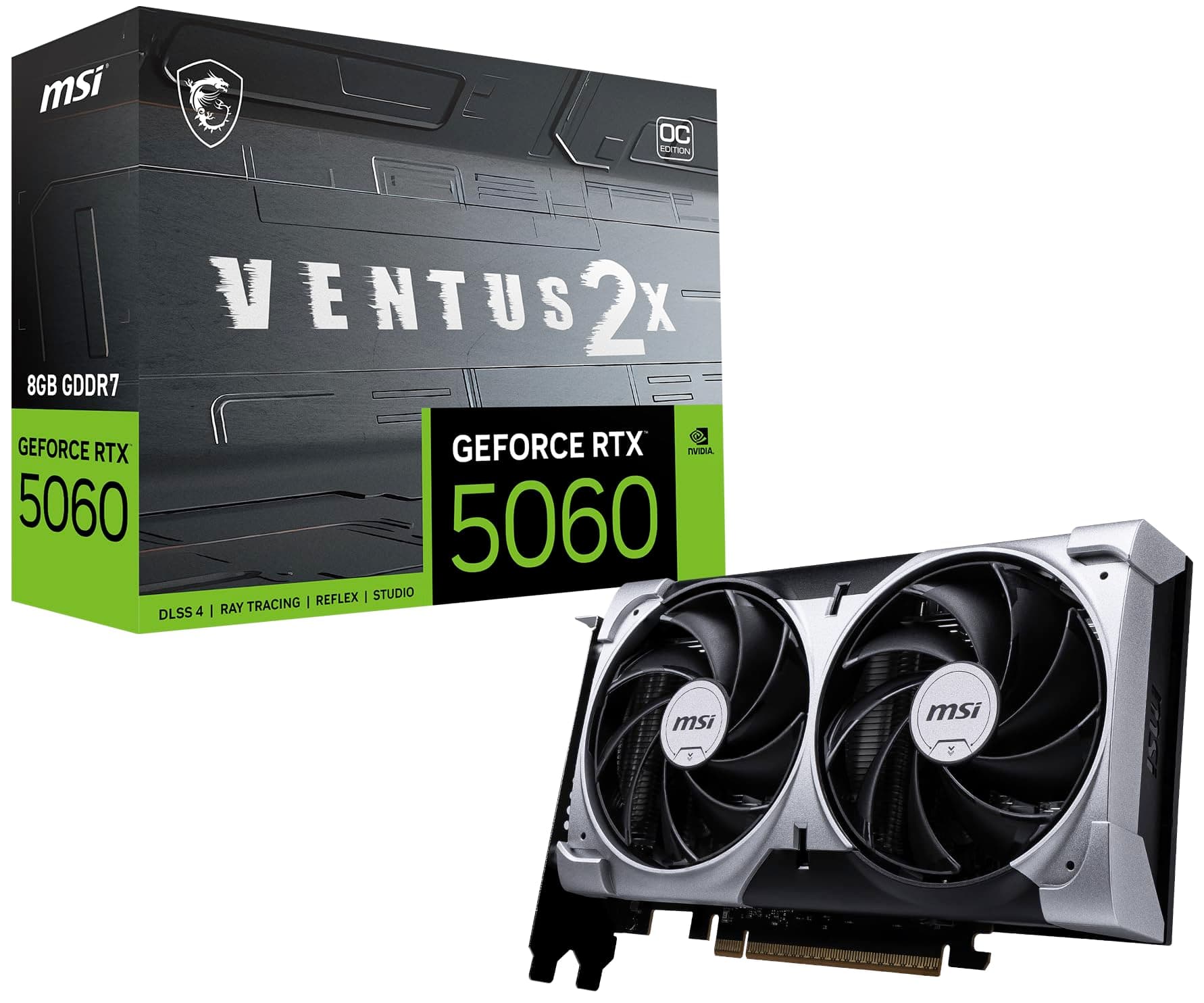 MSI GeForce RTX 5060 8G Ventus 2X OC - 8GB GDDR7 (28Gbps/128-bit), PCIe 5, Boost: 2527 Hz, HDMI 2.1b, DisplayPort 2.1b