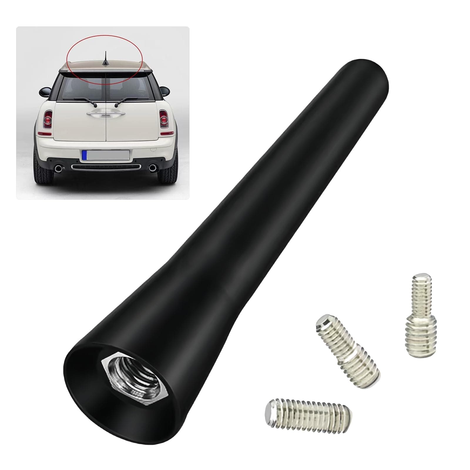 Antenna Kurz Schwarz, Ersatz Antenne Auto, Mini Antenne Dach, Autoantenne Kurz Universal, Autoradio Dachantenne 6,5cm, Auto Dachantenne Mast mit 3 Schrauben (M4, M5, M6), für den FM/AM Radioempfang