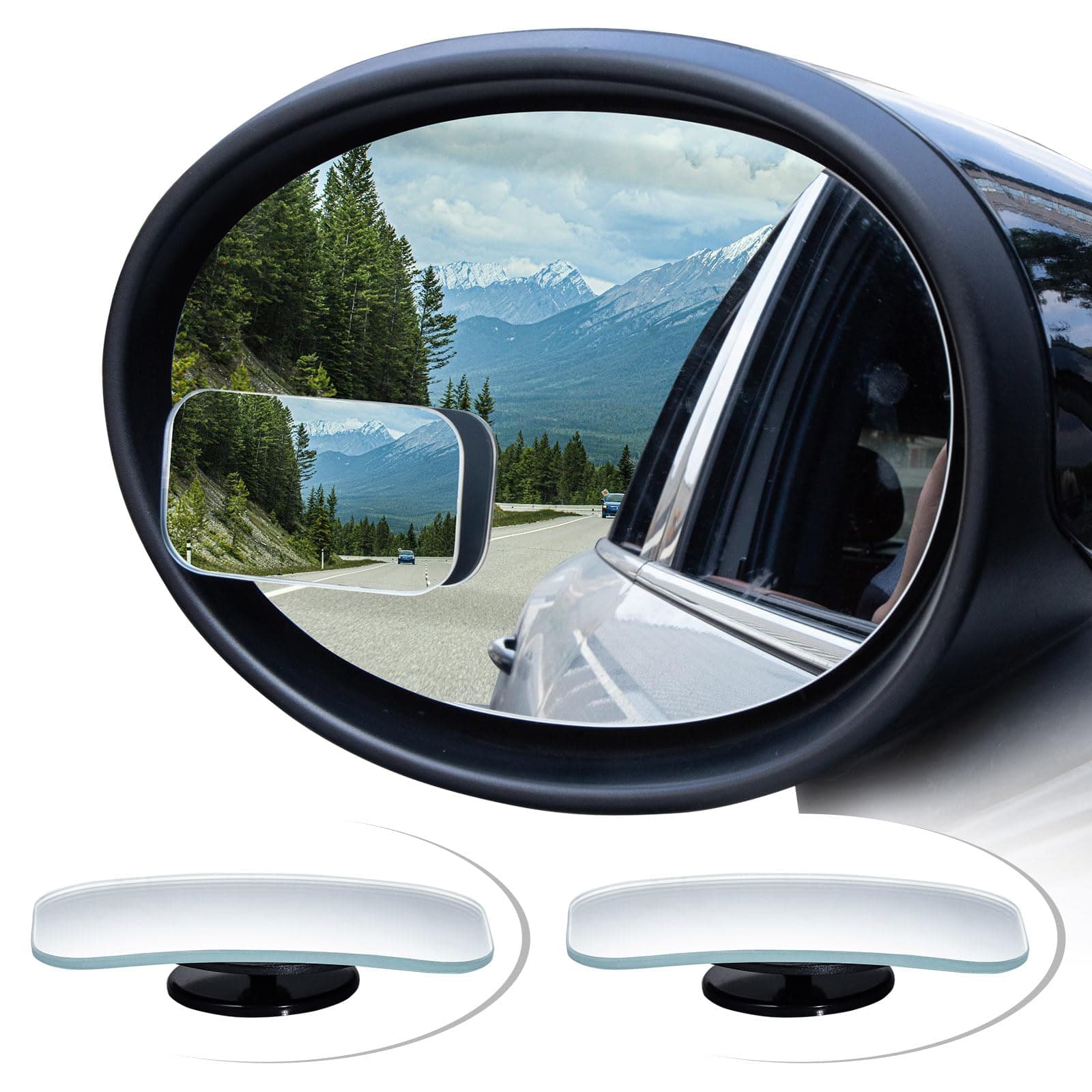 Spurtar Toter-Winkel-Spiegel für Autos – 360° drehbarer, verstellbarer konvexer HD-Autospiegel für sicheres Fahren, universelle Passform für SUV, Van, LKW, selbstklebende, wasserdichte Toter-Winkel 2 Rechteck