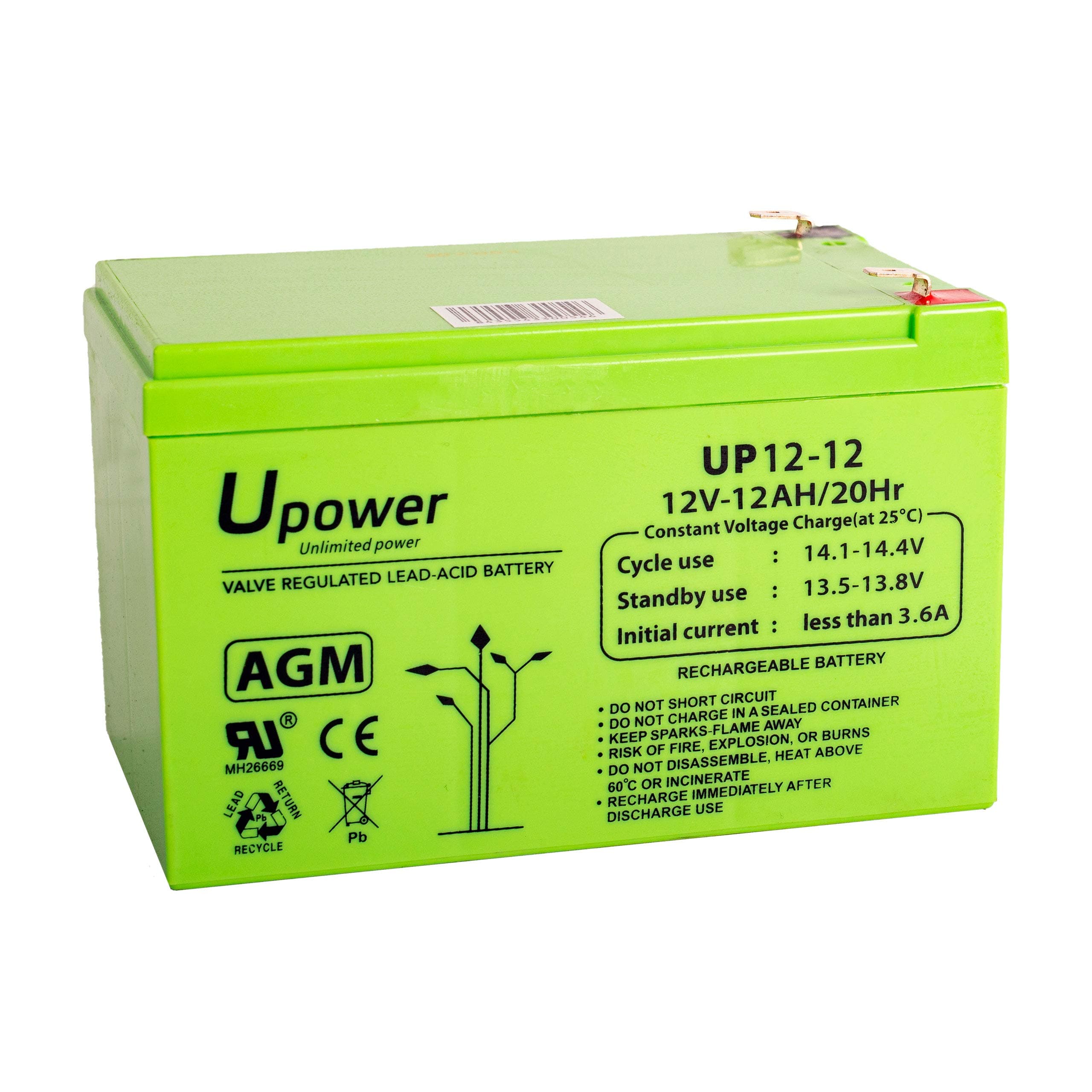 U-Power - Hermetische AGM-Blei-Säure-Batterie 12Ah 12V - Akkus Faston F2 6.3mm 12V 12Ah