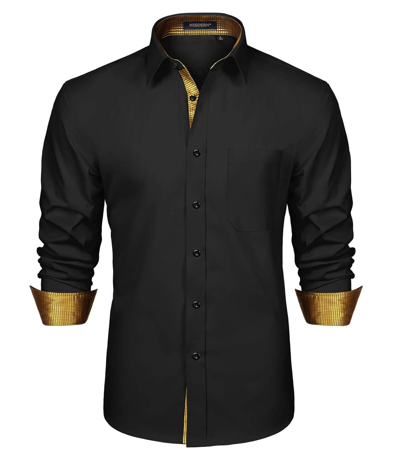 HISDERN Herren Hemd formelle Freizeithemd Businesshemden Freizeithemden Langarm Baumwolle Klassisch Regular Fit Hemden XL Schwarz-2