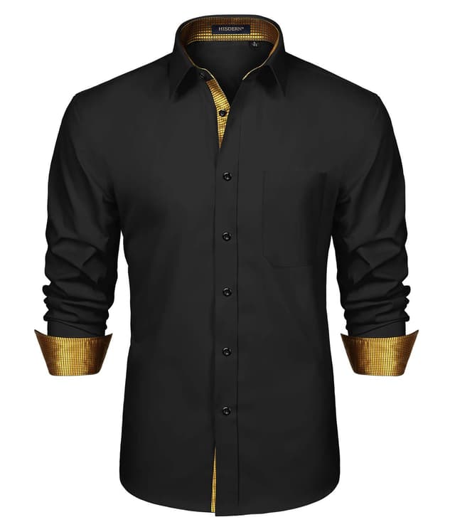HISDERN Herren Hemd formelle Freizeithemd Businesshemden Freizeithemden Langarm Baumwolle Klassisch Regular Fit Hemden XL Schwarz-2