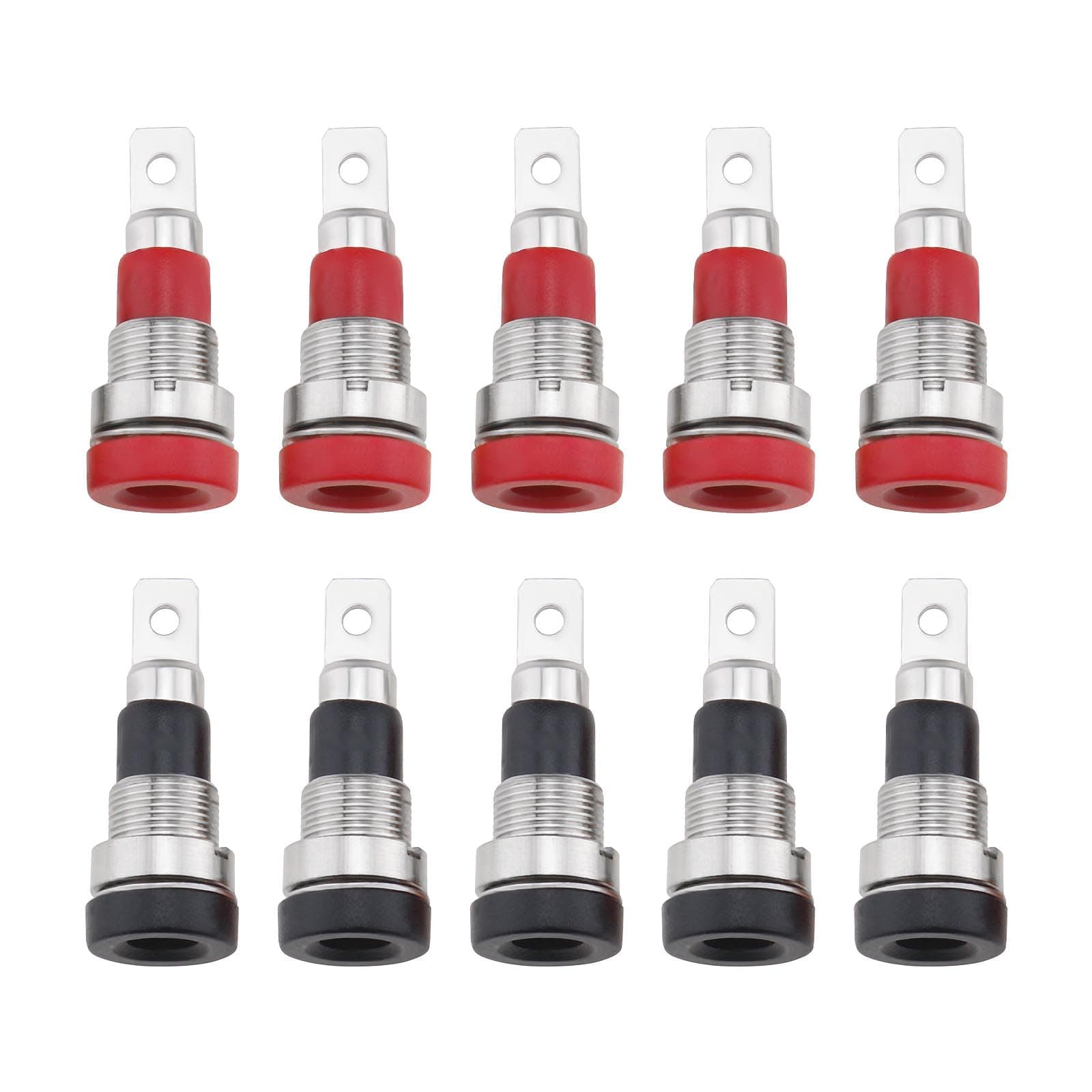 EMSea 10 Stück 4-mm-Buchse Adapter Bananenstecker Audio-Lautsprecher Bananenstecker Teststecker Panelmontage Bananenbuchse Klinkenstecker (5 Stück Schwarz 5 Stück Rot)