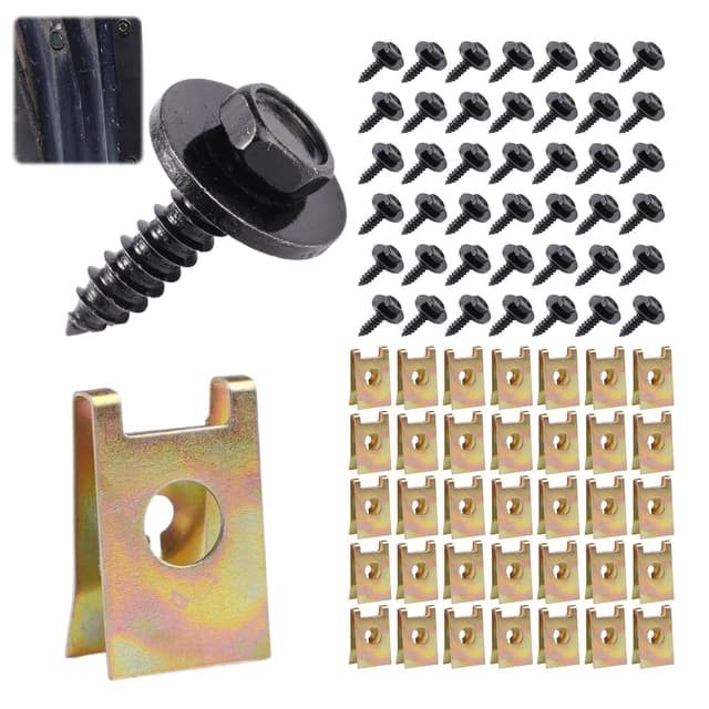 100 Stück Karosserieschrauben, 50 Sätze Blechmutter Schraube Mutter Clip Kit, U-Typ Blechmuttern, Schnappmutter, Haltbarkeit, Ideal für Stoßstangen,Kotflügeln,Motorabdeckungen und Spritzschutzblechen