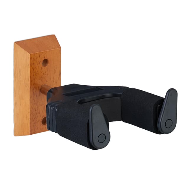 Relaxdays Gitarrenhalter für die Wand, automatischer Verschluss, Holz, Schaumstoff, Gitarrenwandhalter, schwarz/natur 1