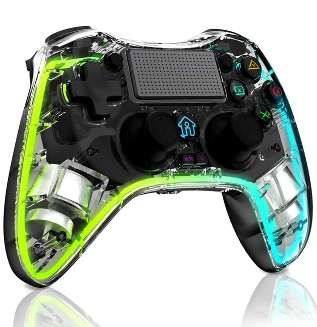 Wireless Controller für PS-4, Game Controller Kompatibel mit PS-4/Slim/Pro/PC mit Turbo/Makro/Dual Vibration/6-Achsen Gyro Sensor/Touchpanel/RGB-LED/Audio Jack, Präzision und Kontrolle - Schwarz Black