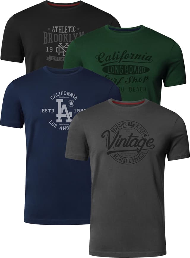 FULL TIME SPORTS Herren Baumwolle T-Shirt 4er Set Pack PRINT-001 XXL Pack-5