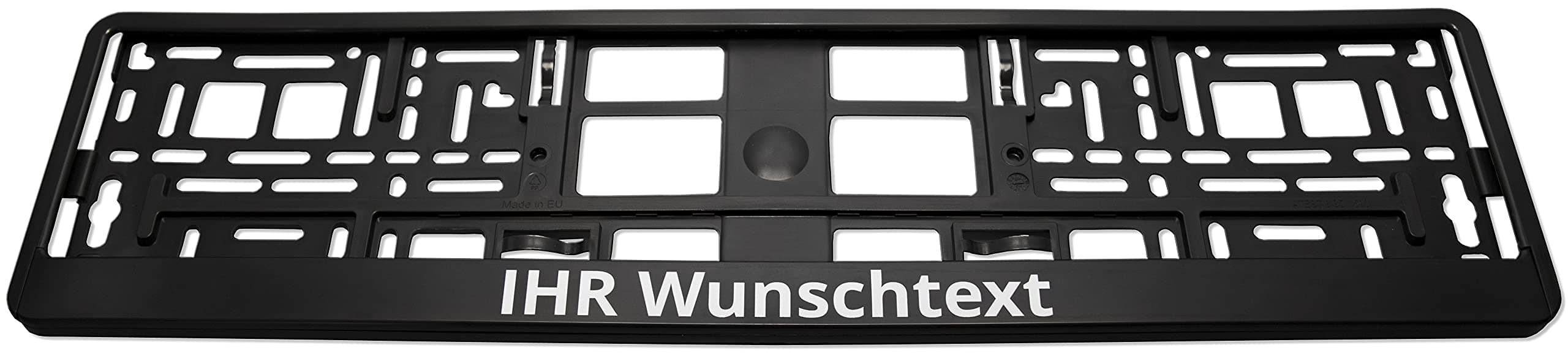 KENNZEICHENHALTER semi matt schwarz mit individuellem WUNSCHTEXT direkt Bedruckt - Keine Folie – 2er-Set Kennzeichenhalter mit Wunschtext 2er-Set Kennzeichenhalter mit Wunschtext (Nur Text. Keine Bilder, Symbole oder Logos)