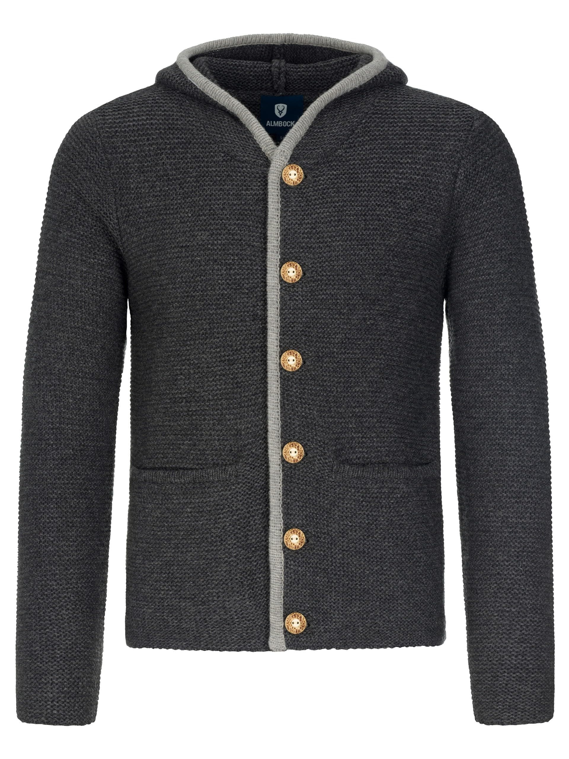 Almbock Herren Strickjacke mit Kapuze L Anthrazit