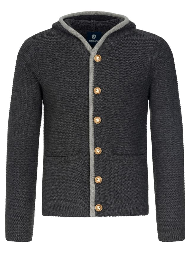 Almbock Herren Strickjacke mit Kapuze L Anthrazit