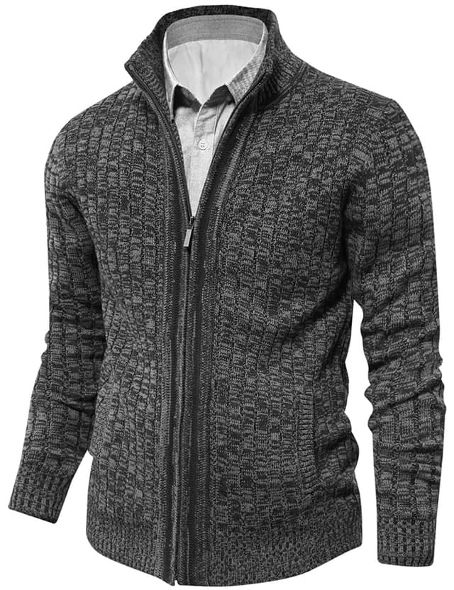 AOLI RAY Herren Strickjacke mit Reissverschluss Cardigan Stehkragen Pullover Feinstrike Sweaters mit 2 Taschen XXL Grau