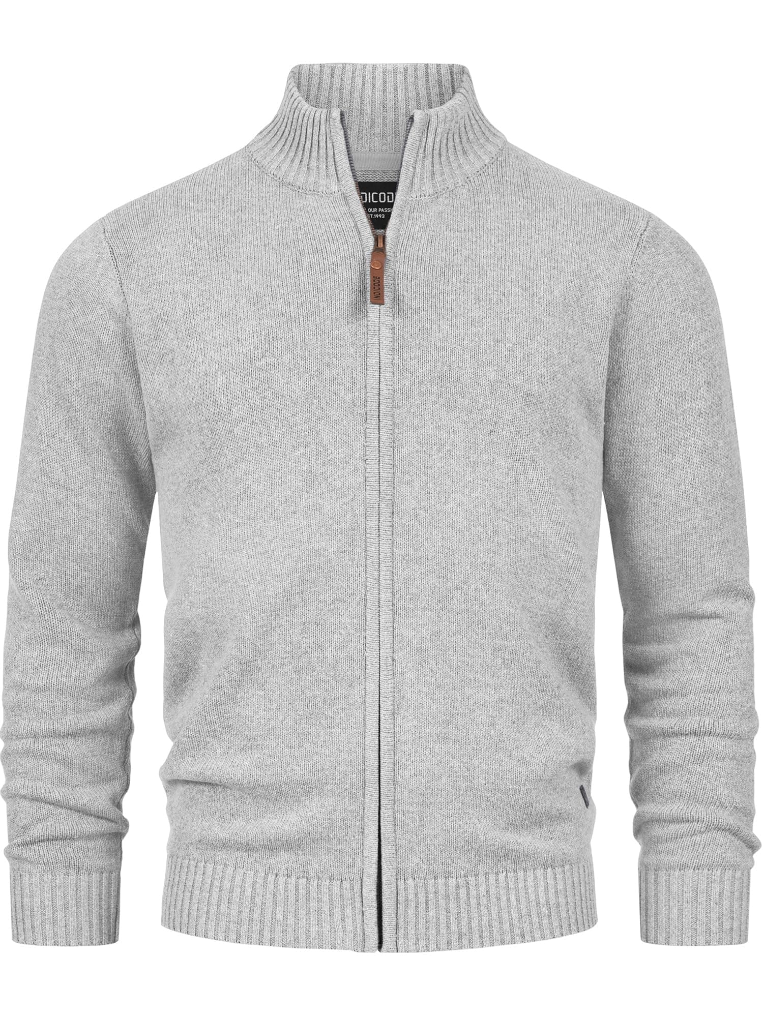 Indicode Herren INLut Strickjacke mit Stehkragen und Reißverschluss | Cardigan Feinstrickjacke für Männer L Lt Grey Mix