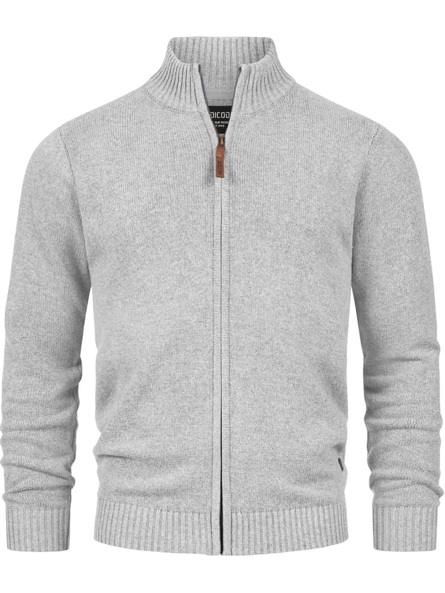 Indicode Herren INLut Strickjacke mit Stehkragen und Reißverschluss | Cardigan Feinstrickjacke für Männer L Lt Grey Mix