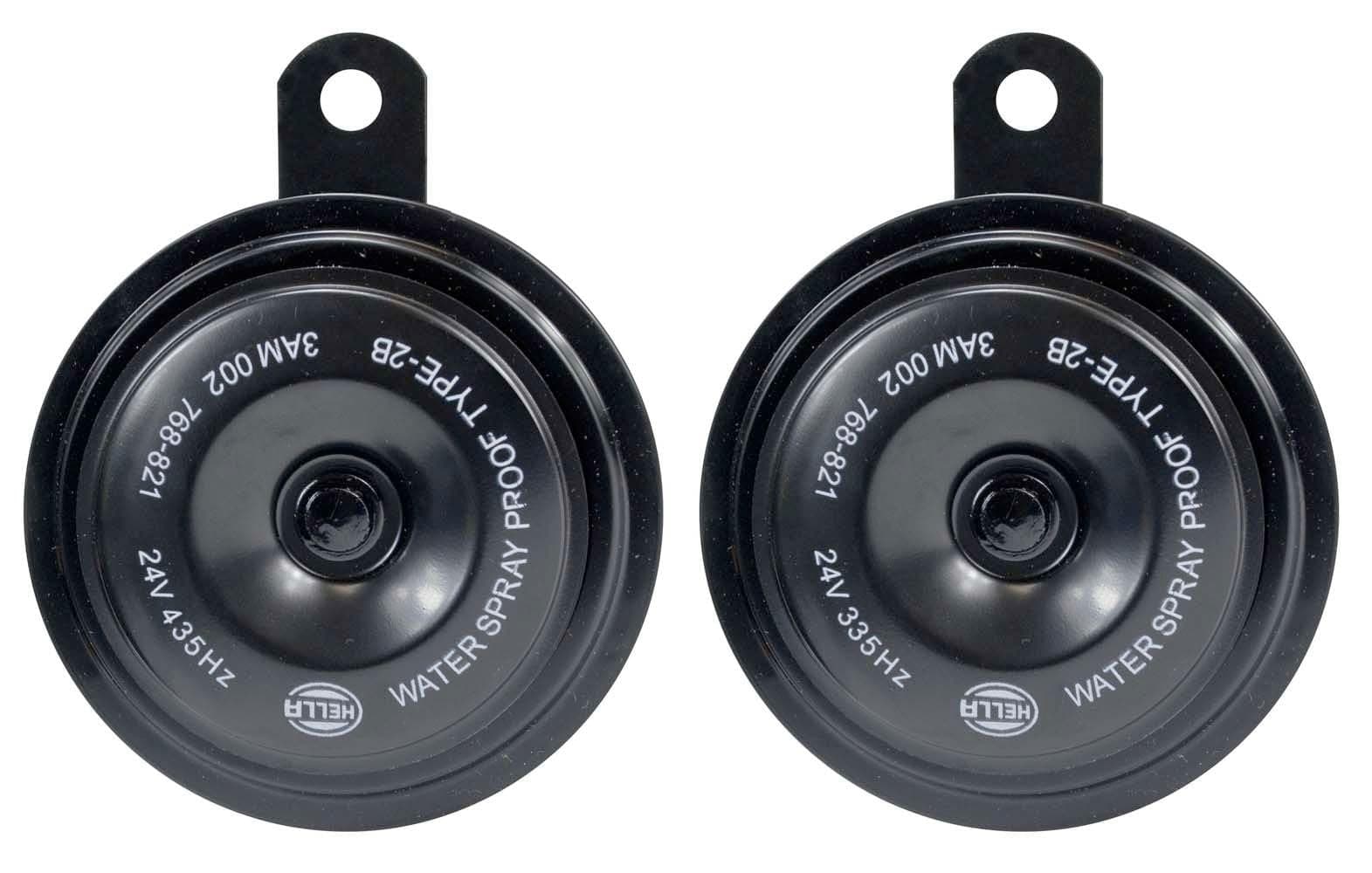 HELLA 3AM 002 768-821 Horn - HELLA HEAVY DUTY HORN S92 SET - 24V - 113dB(A) - Frequenzbereich: 335/435Hz - Hochton/Tiefton - elektrisch - ECE - Gehäusefarbe: schwarz - Menge: 2 High & Low Tone / 24V