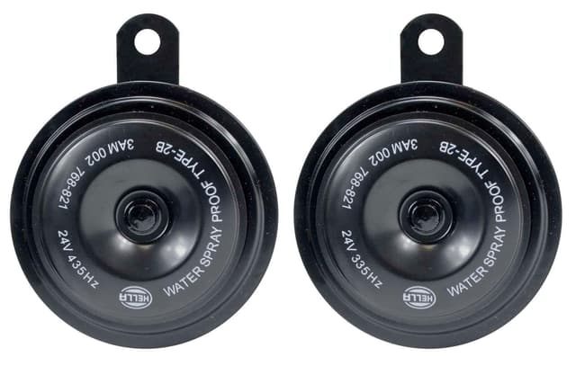 HELLA 3AM 002 768-821 Horn - HELLA HEAVY DUTY HORN S92 SET - 24V - 113dB(A) - Frequenzbereich: 335/435Hz - Hochton/Tiefton - elektrisch - ECE - Gehäusefarbe: schwarz - Menge: 2 High & Low Tone / 24V