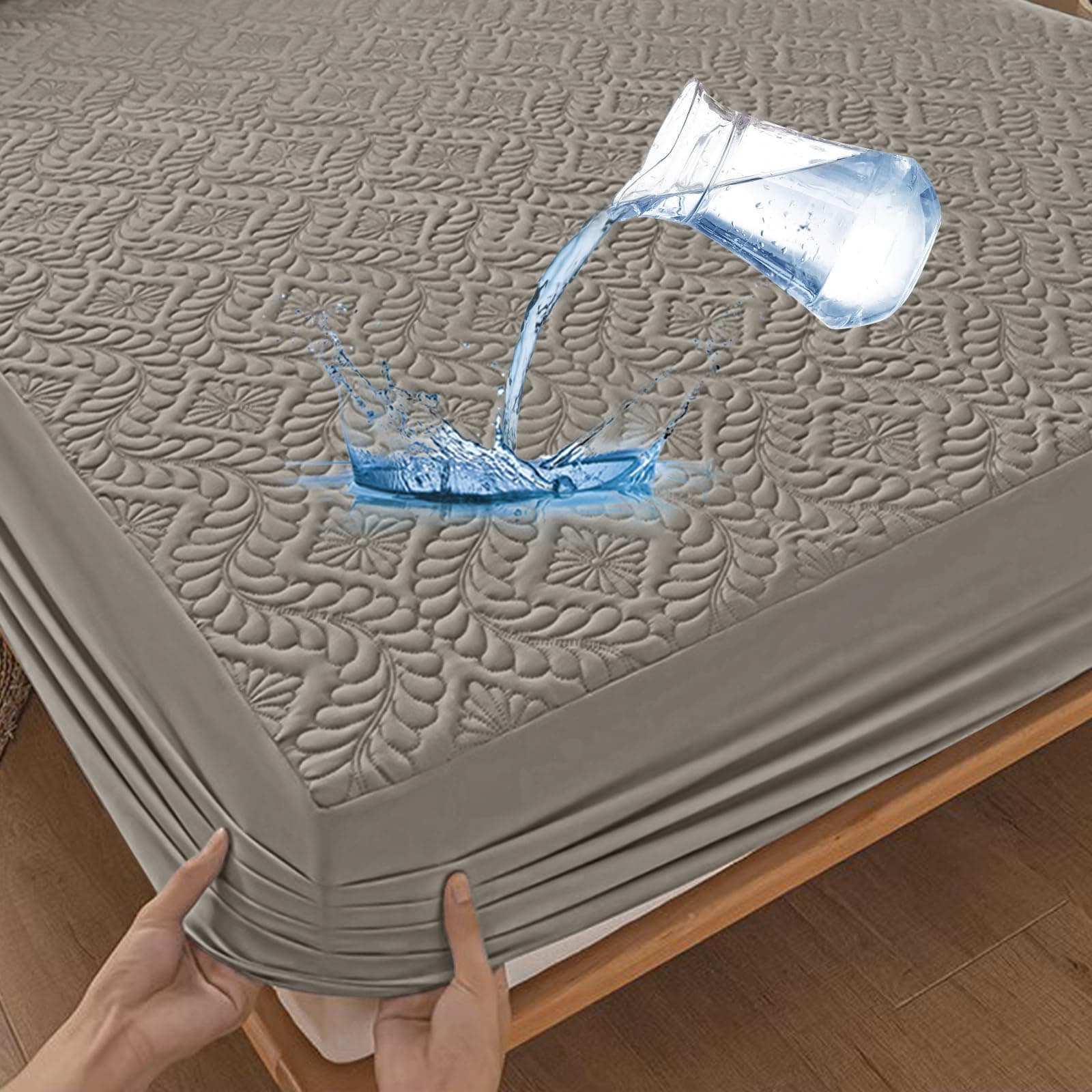 Premium Matratzenschoner Wasserdichte 120x200cm Spannbettlaken Luxus, 3D-Muster, Super saugfähig, Atmungsaktive Matratzenbezug Wasserundurchlässiger Matratzen-Schutz Nässeschutz Spannbetttücher - Grau Grau 120x200