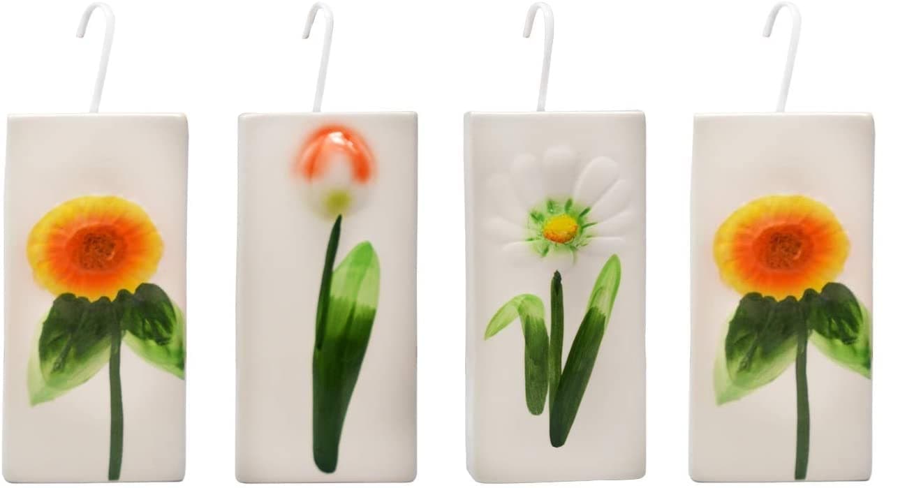 DRULINE 4er Set Luftbefeuchter - Raumbefeuchter Heizung - Raumluftbefeuchter - Verdampfer - Verdunster - Keramik weiß - mit Blumenprägung - B/H/T ca. 8 x 20,5 x 3,5 cm - je 300 ml