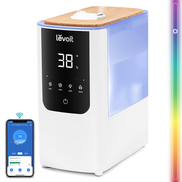 LEVOIT Smart Luftbefeuchter, Warm&Kalter Nebel max 550 ml/h, 4,5L Humidifier bis 40㎡ 45H, 26dB Aroma Raumbefeuchter mit Nachtlicht für Schlafzimmer Kinderzimmer und Pflanzen, Exklusiv bei Amazon,Weiß 4.5L