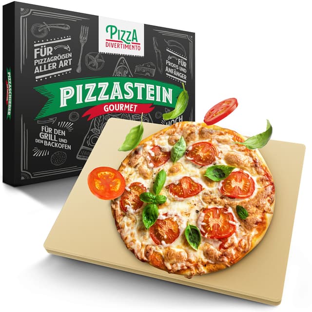 Pizza Divertimento - DAS ORIGINAL - Pizzastein für Backofen & Gasgrill – Vergleich.org ausgezeichnet - Pizza Stein aus Cordierit bis 900 °C – Für knusprigen Boden & saftigen Belag - Inkl. e-Rezeptbuch Grau" Oder "Beige"