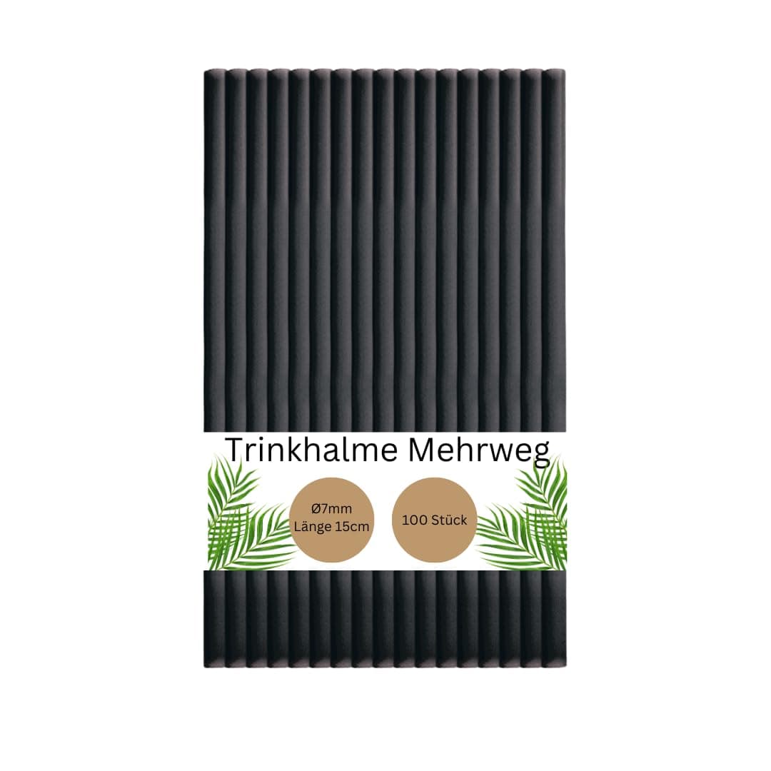 DeinPack 100 Mehrweg-Trinkhalme aus Kunststoff - Ø7mm Länge 150mm - Nachhaltig & Wiederverwendbar - Ideal für Cocktails & Drinks - schwarze Strohhalme in Premium PP-Qualität 100 Stück Kurze Trinkhalme Schwarz