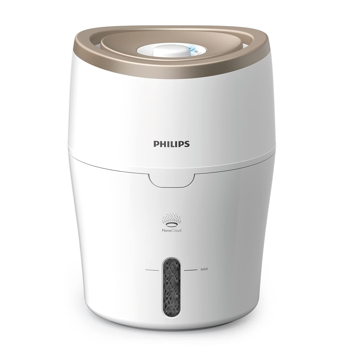 Philips Series 2000 Luftbefeuchter – für Räume bis 38 m², NanoCloud-Technologie, 2 Geschwindigkeitsstufen, 2-Liter-Tank (HU4811/10) Luftreiniger 2000er Serie Weiß-gold