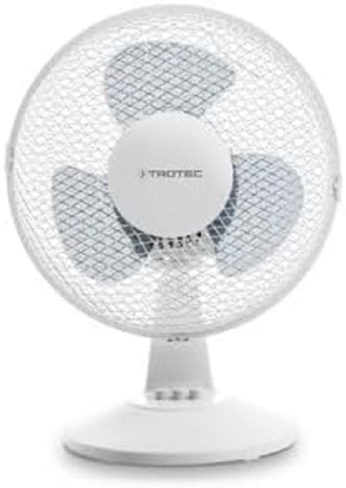 TROTEC Tischventilator TVE 10 – 25 Watt, oszillierend 80°, 2 Stufen, Ø 23 cm, sehr leise, weiß 23 cm - 80° Weiß