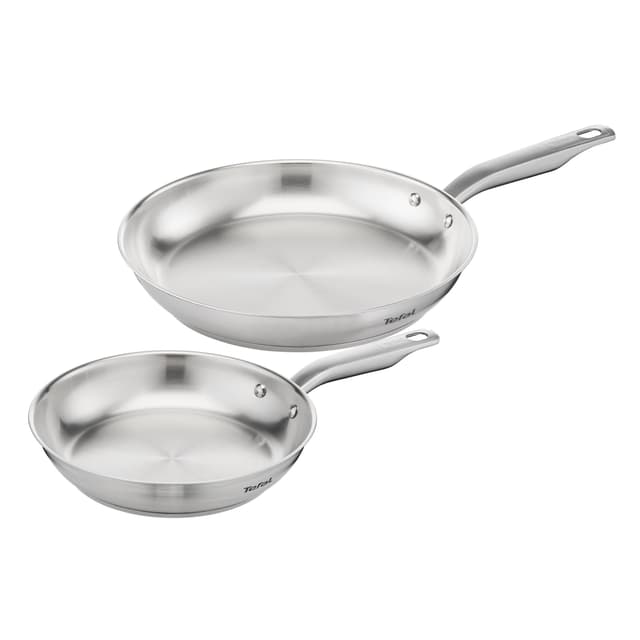 Tefal Virtuoso 2-teiliges Pfannenset 24 + 28 cm, Pfannen Induktion, hochwertiger Premium-Edelstahl, unversiegelt, für alle Herdarten geeignet, backofengeeignet bis zu 250°C, E492S2 Pfannen-Set 24 + 28 cm