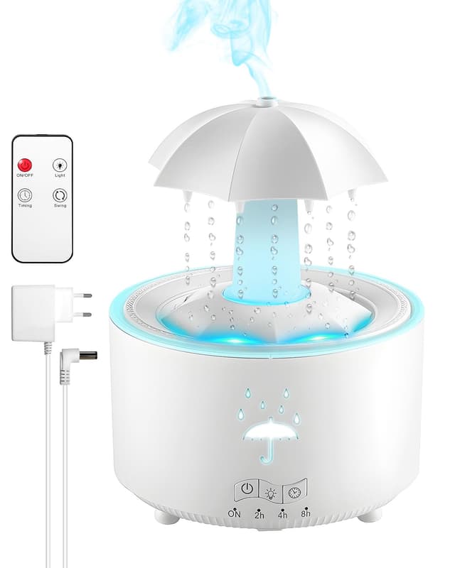 PNGOS Luftbefeuchter Kinderzimmer 300ML, Rotierender Regentropfen Luftbefeuchter Luft, 7-Farben LED Aromatherapie Diffusor für Büro,Schlafzimmer,Auto,Desktop