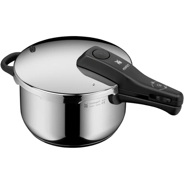 WMF Perfect One Pot Schnellkochtopf Induktion 4,5l, Dampfkochtopf, großes Kochsignal, 2 Kochstufen, abnehmbarer Deckelgriff, Cromargan Edelstahl Perfect One – Schnellkochtopf 4,5 l
