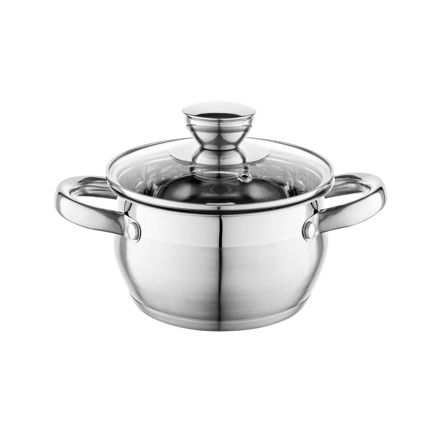Florina Oliver 14 cm 1,3 L Edelstahltopf mit Glasdeckel | Für Induktion, Gas, Elektro, Ceran | Messskala innen | Spülmaschinengeeignet | Hitzebeständiger Deckel | Langlebig & robust OLIVER 1,3L - 14 cm