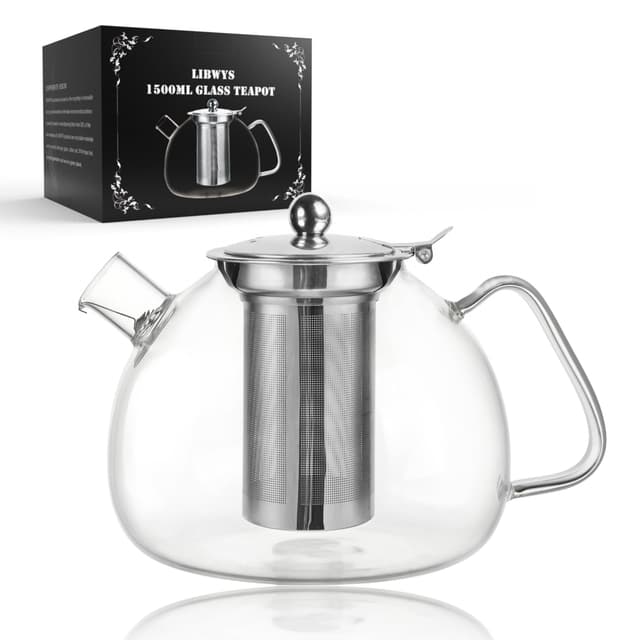 LIBWYS Teekanne 1500ml mit Abnehmbarem Siebeinsatz,Teekanne Glas aus Hitzebeständigem Borosilikatglas,Geeignet zum Aufbrühen von Tee, Blumentee, Kräutertee und Teebeuteln,Einfache Reinigung Modern-1.5L