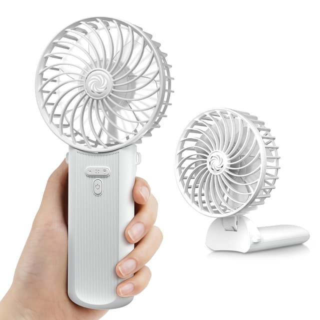 Handventilator Hand Ventilator Klein, Faltbarer USB Mini Fan Akku Ladbar 4 Geschwindigkeiten, Tragbarer Ventilator Rechargeable Tischventilator Portable Fan für Büro&Outdoor&Reisen&Camping - Weiß