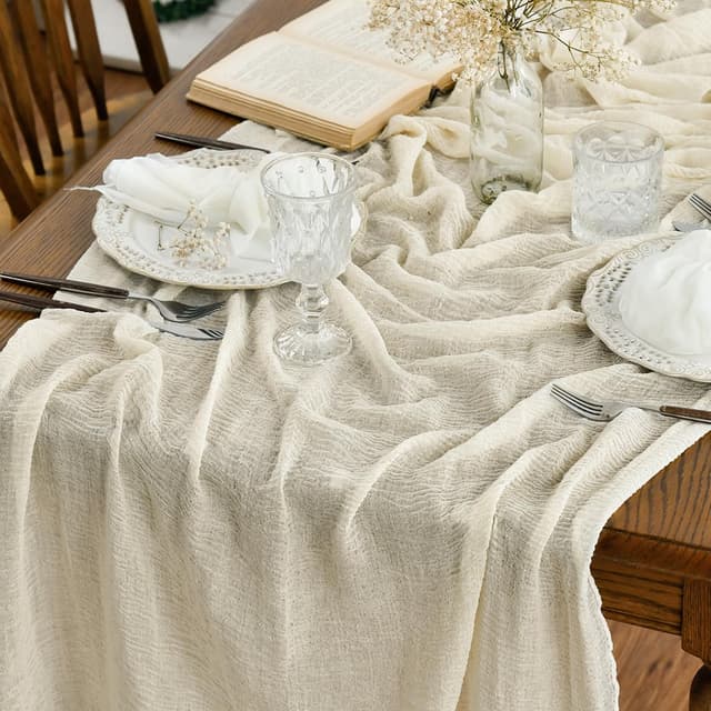 Artoid Mode Boho Gaze Käsetuch Beige Tischläufer 80x300 cm, Küche Tisch Dekoration Drinnen Urlaub Hochzeit Party Geburtstag Dekor 80 x 300 cm Beige