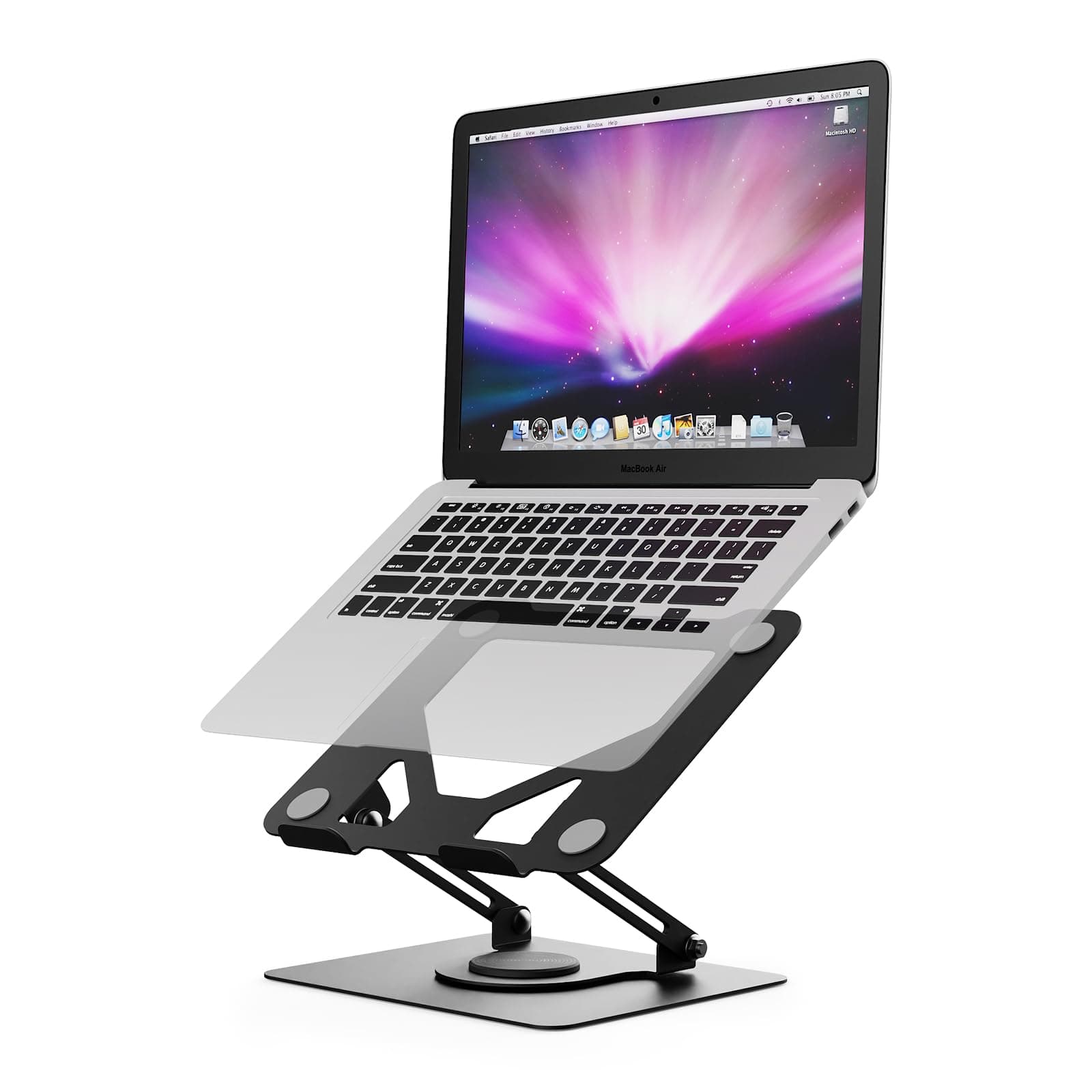 GRIFEMA Laptop Ständer Höhenverstellbar, GB1050 Faltbarer Laptopständer mit 360° Drehbarer Basis, Ergonomisch & Belüftet – Kompatibel mit MacBook Air/Pro, Dell und 11-17 Zoll Notebooks – Schwarz