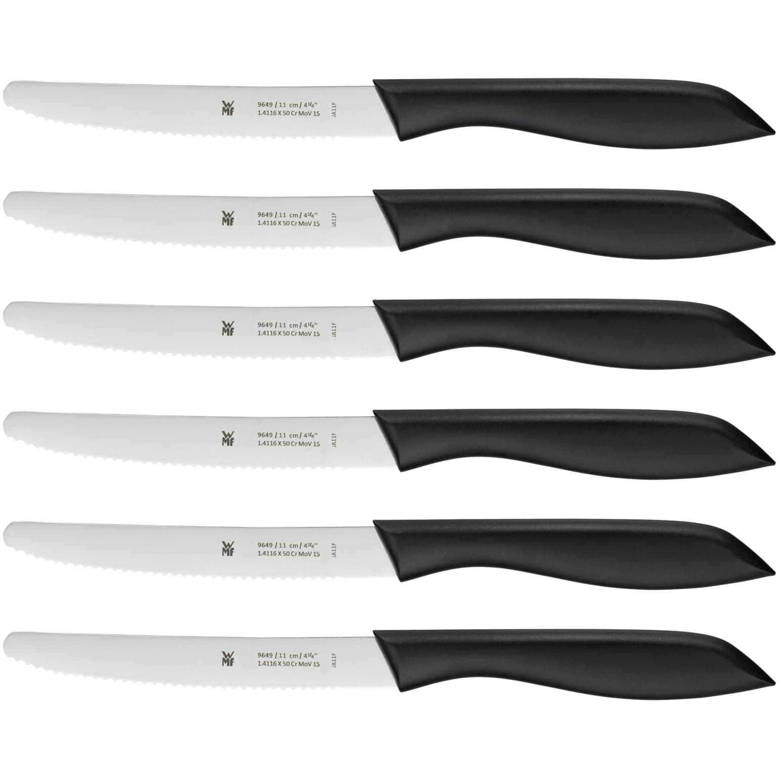 WMF Classic Line Frühstücksmesser Set 6-teilig, 23 cm, Brötchenmesser Wellenschliff, Brotzeitmesser, Spezialklingenstahl, Kunststoffgriff, schwarz Black Set 6-teilig
