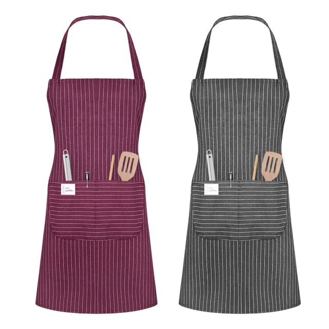 Vicloon Küchenschürze,2 Stück verstellbare Schürze mit 2 Taschen,Maschinenwaschbar, farbecht Schürze für Männer Damen Küche Restaurant Café -Grau & Weinrot 2pcs Grau & Weinrot