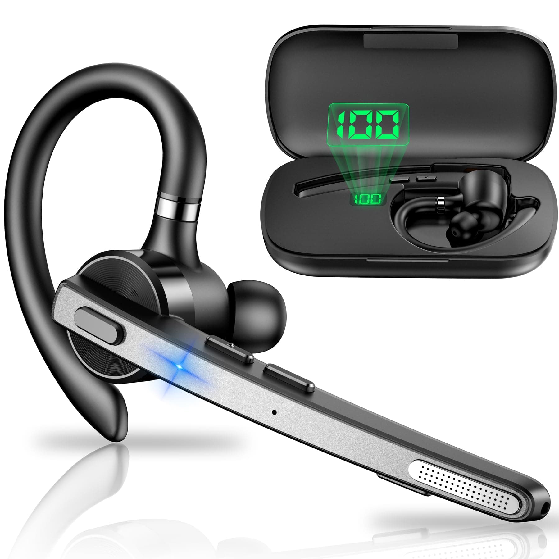 New bee Bluetooth Headset, V5.1 Wireless Freisprech Headset mit 72h Spielzeit und CVC 8.0 Dual ENC Geräuschunterdrückung Mikrofon, Bluetooth-Ohrhörer mit Ladecase für iPhone/Android/Laptop
