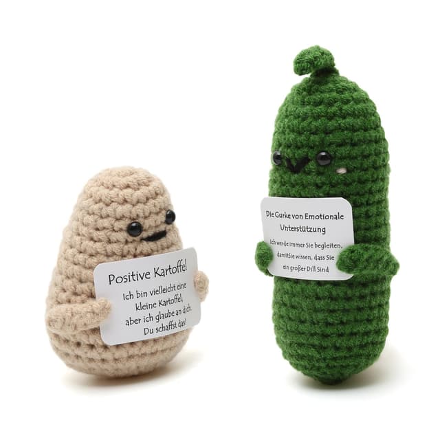 Emotional Support Pickle, 2 Stück Gute Besserung Geschenke Motivationsgeschenke Gehäkelte Kuscheltiere Kinder Erwachsene Mutmacher Geschenk Frau (Pickle & Positive Potato Deutsch)