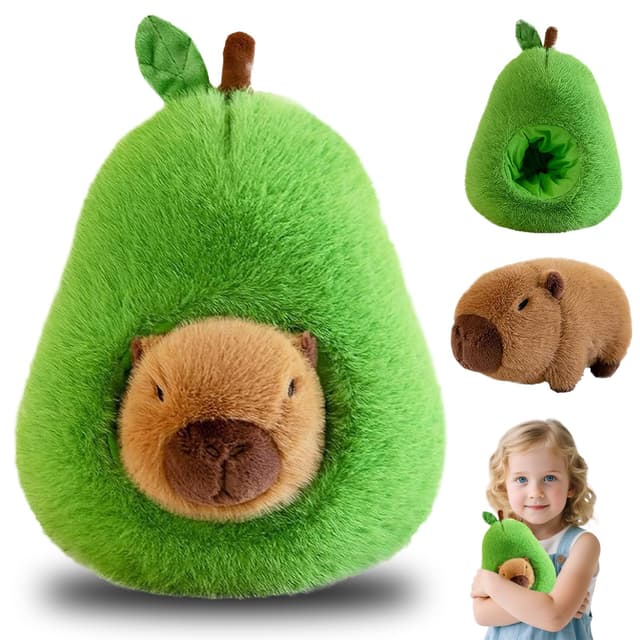 viallolipa Capybara Avocado Kuscheltier, 35cm Capybara Plüschtier Plushie 2 In 1, Abnehmbar Süßes Wasserschwein Kuscheltier Stofftier, Capybara Plush für Mädchen Jungen Kinder