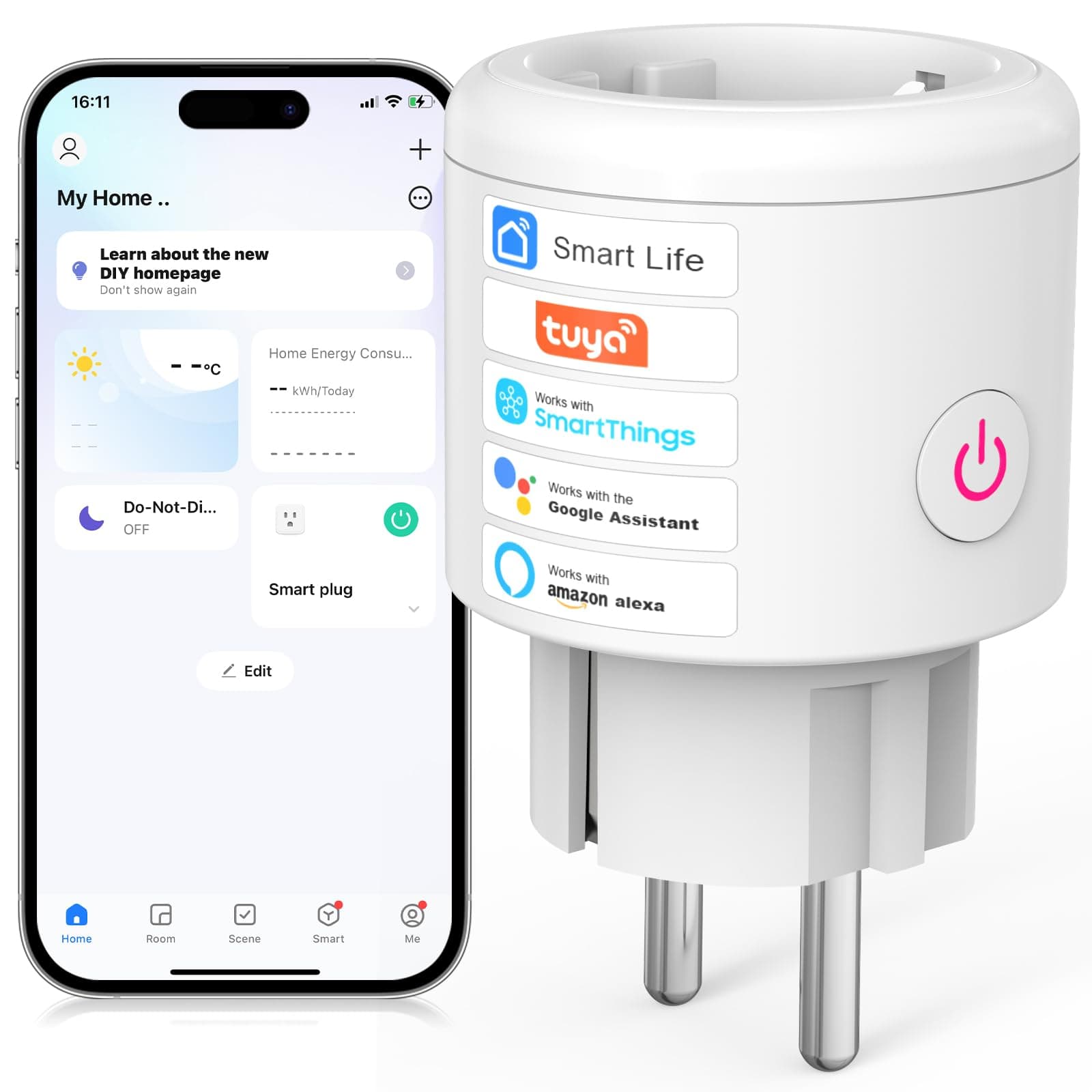 SURFOU WLAN Steckdose mit Strommessgerät, Smart Home Zeitschaltuhr Steckdose, 2.4 GHz WiFi Smart Plug Funktioniert mit Alexa, Google Home, Sprachsteuerung, Fernzugriff, Kein Hub Notwendig 1er Pack
