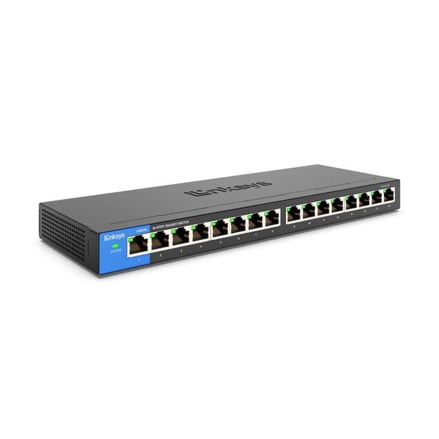 Linksys LGS116-EU 16-Port Unmanaged Gigabit-Netzwerk-Switch – Ethernet-Switch/Hub mit Metallgehäuse, Splitter – Platzierung an der Wand oder auf dem Schreibtisch im Büro oder zu Hause, Plug-and-Play