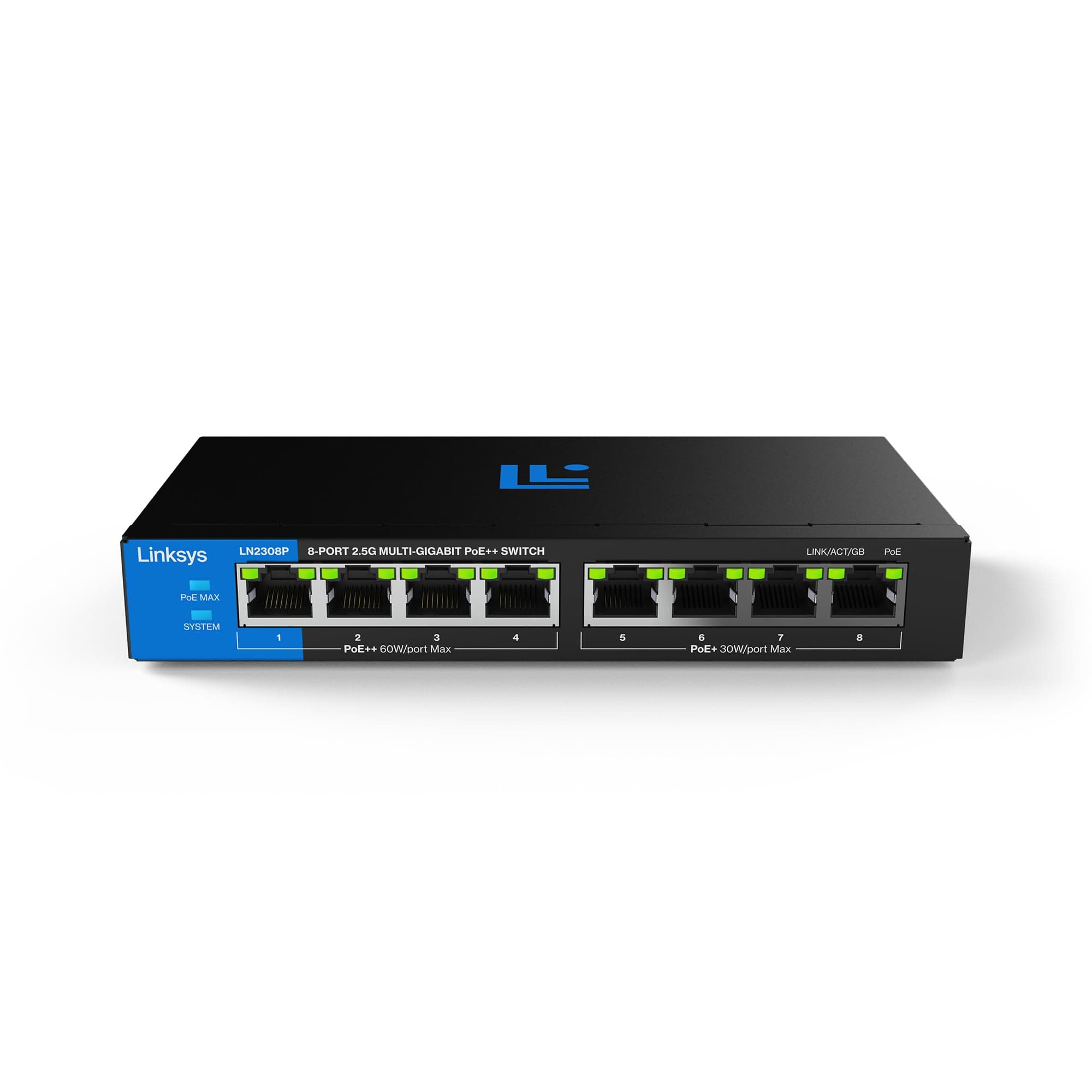 Linksys 8-Port, 2,5 G Multi-Gig Unmanaged PoE++-Switch | Energieeffizientes Ethernet | Full-Duplex-Flusskontrolle | Für WiFi 6/6E/7 Access Points & IP-Kameras | Metallgehäuse | PoE-Leistung von 180 W